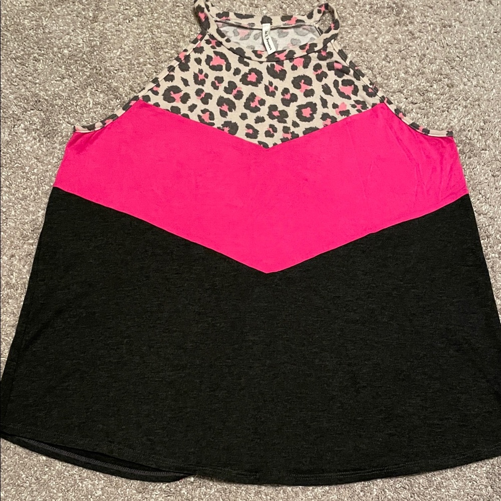 Now N Forever Stylish Leopard Print Color Block Tank Top, 1X